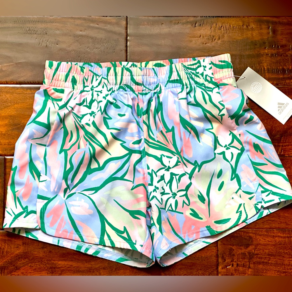 NEW Adidas Girls Green Multicolor Graphic Athletic Shorts